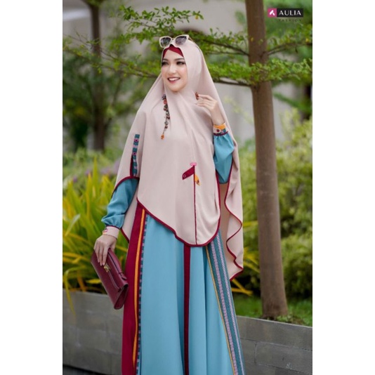 SET GAMIS SYAR'I AULIA FASHION ORIGINAL DAN TERBARU JANUARI 2022 SHANZAA JUNGLE GREEN NUDE LURIK