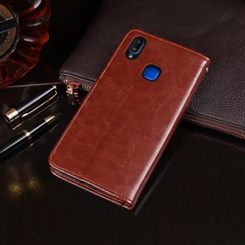 VIVO Y91 Y91C Y93 Y95 CASE BOOK COVER FULL COVER BUKU KULIT LEATHER SINTETIS CASING COVER BLACK FLIP