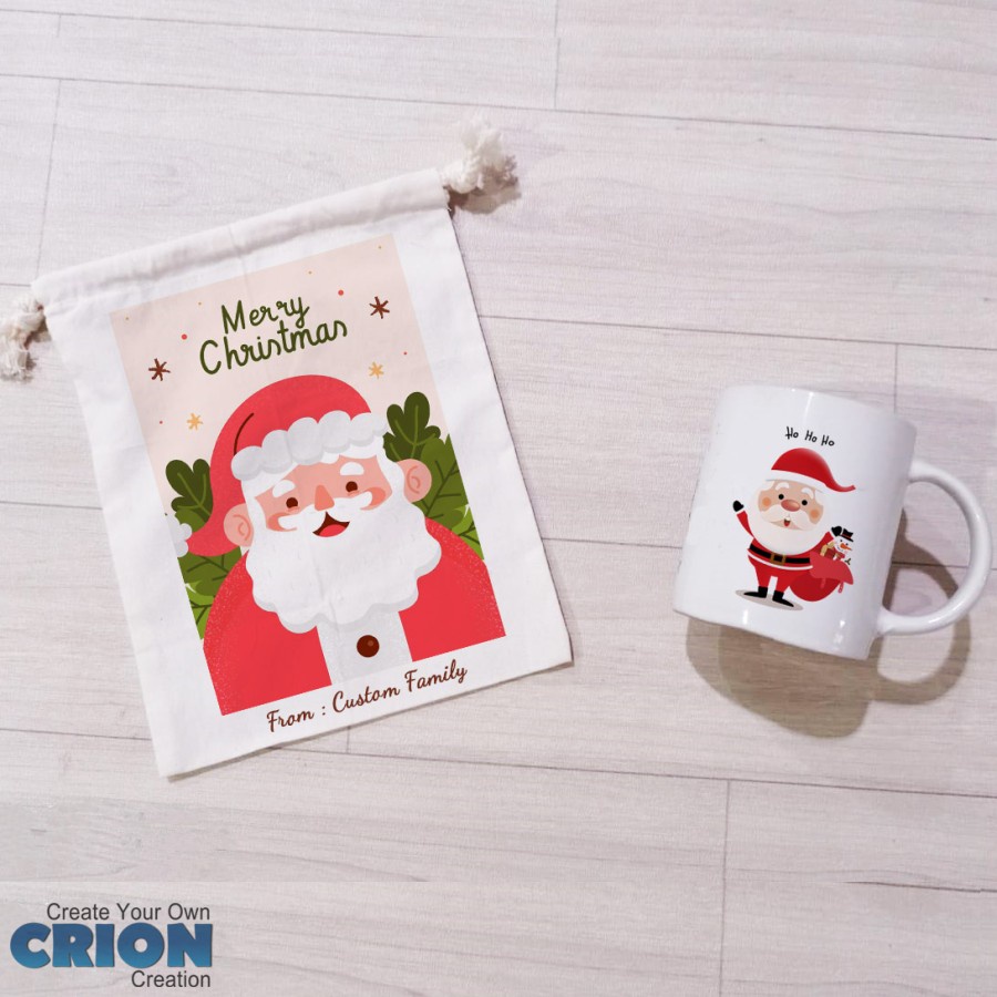 Hampers Natal Mug &amp; Pouch serut bisa custom tulisan atau ucapan by CRION