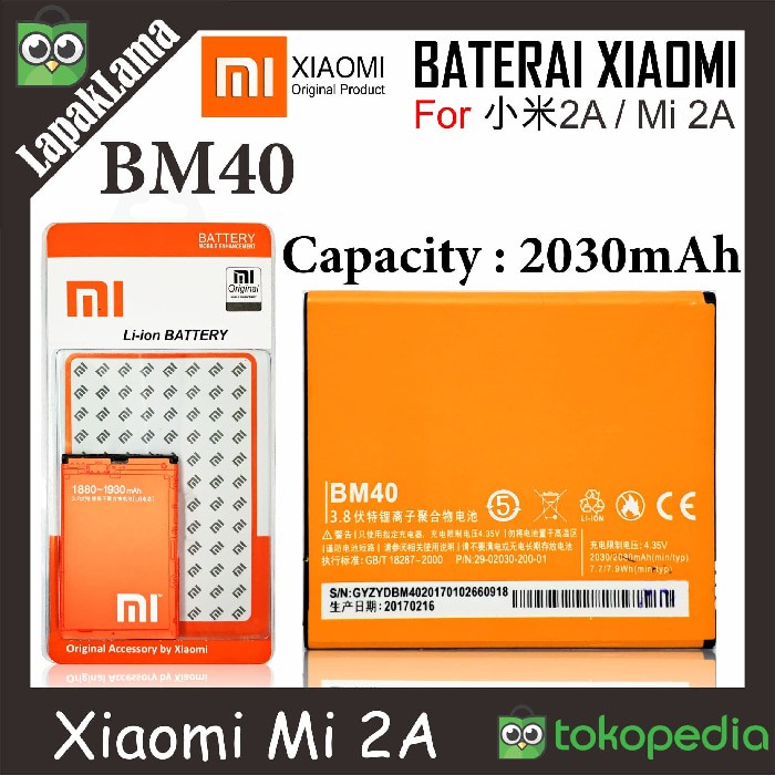 Battery BM40 Baterai Xiaomi Mi2A Mi 2A Original 100⎕atre Mi2A Mi 2A - Baterai
