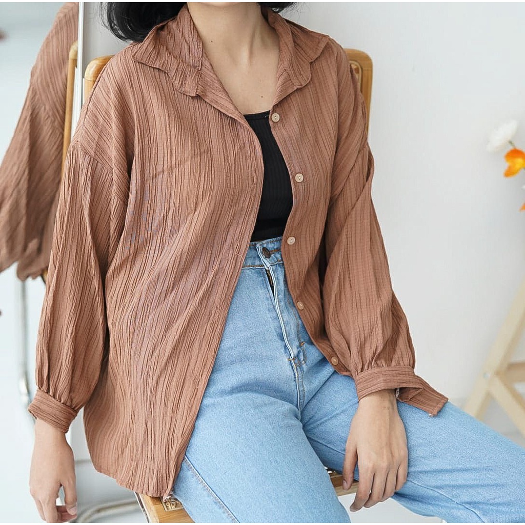 BEFAST - ZFS OOTD Wanita Kemeja PASTY / HARRI LADY CRUSH OVERSIZE SHIRT / Kemeja Oversize / Kem Kekiniaan Remaja Wanita / Kem Terlaris / OOTD ala Korean Style / Kemeja Polos Casual / Atasan Pakaian Lengan Panjang