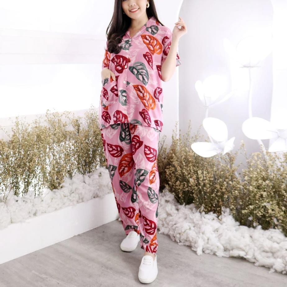 [KODE BARU 306] Set Piyama Tie Dye CP HP Narita Bahan Rayon Size XL & XXL Motif Daun Janda Bolong TE