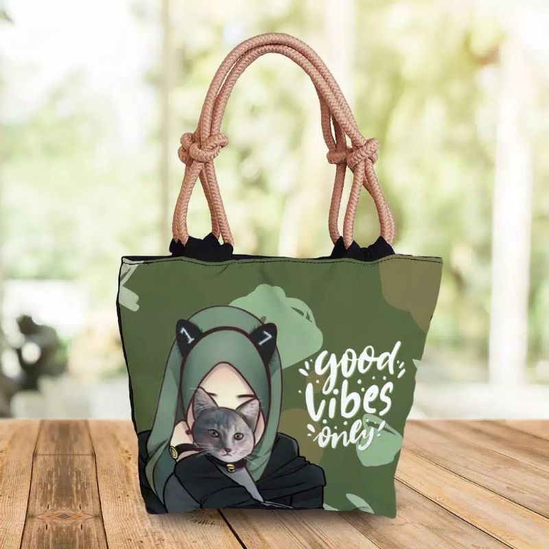 Tote bag hijab / tas tote tali dadung hijab / tas bahu hijabers printing / tas wanita by zellshop