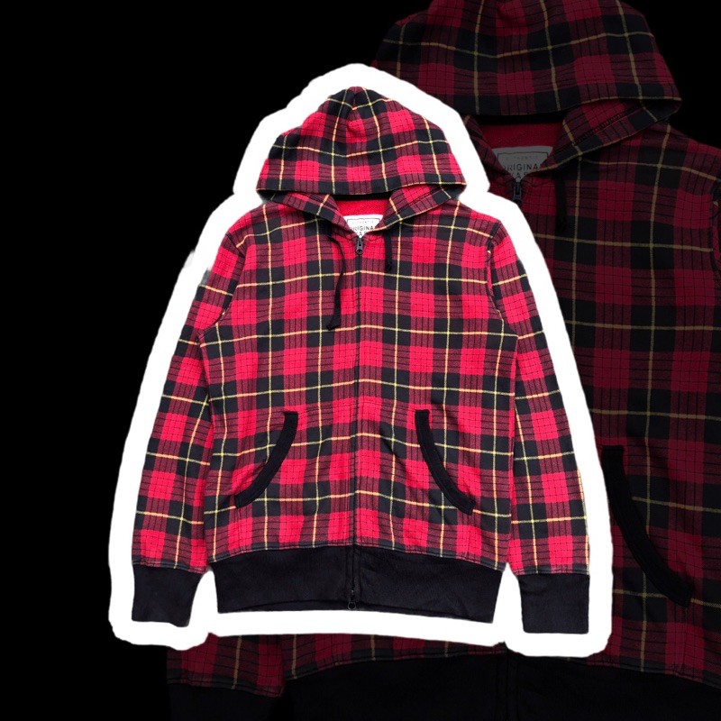 jaket hoodie zipper uniqlo tartan original second