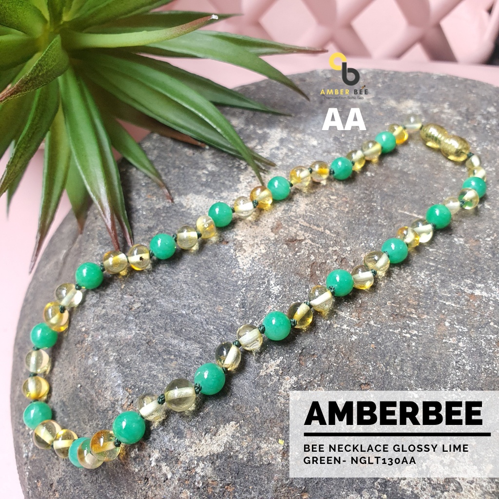 Kalung Amber Baby &amp; Anak Premium Glossy Lemon Turquoise Green NGLT130 By Amber Bee