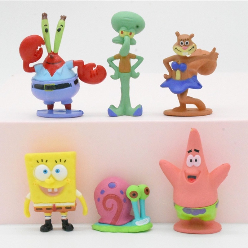 6pcs / 8Pcs / Set Mainan Action Figure Anime Sponge Bobs Bobs Cumi-Cumi Bahan PVC Untuk Dekorasi / Hadiah Anak