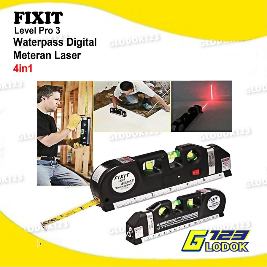 Fixit Level Pro 3 Penggaris Ukur Laser Level Waterpass Meteran Laser