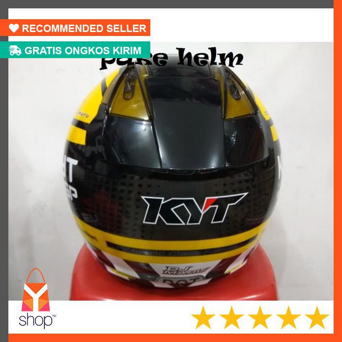 BAGUS BANGET  HELM KYT DJ MARU MOTIF WORLD GP #11 YELLOW GUN METAL HALF FACE DJMARU