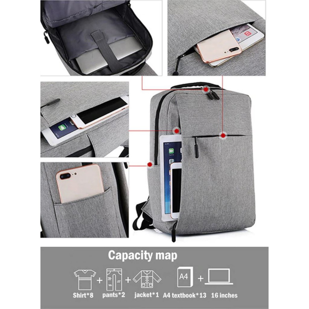 Tas Laptop Backpack Anti Maling with USB Charger Port