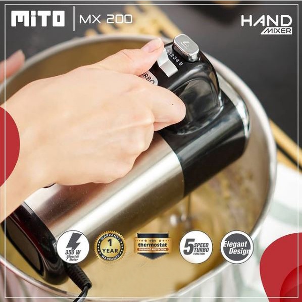 Mito Hand Mixer MX200 Pengocok Adonan Kue 5 Kecepatan Garansi Resmi