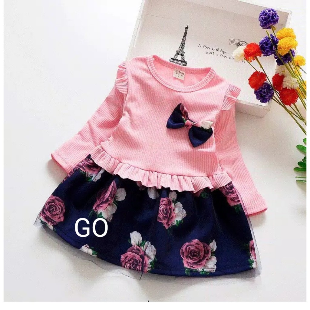 gos DRESS IMPORT WONDER ROSE EBV Baju Dress Anak Perempuan Import