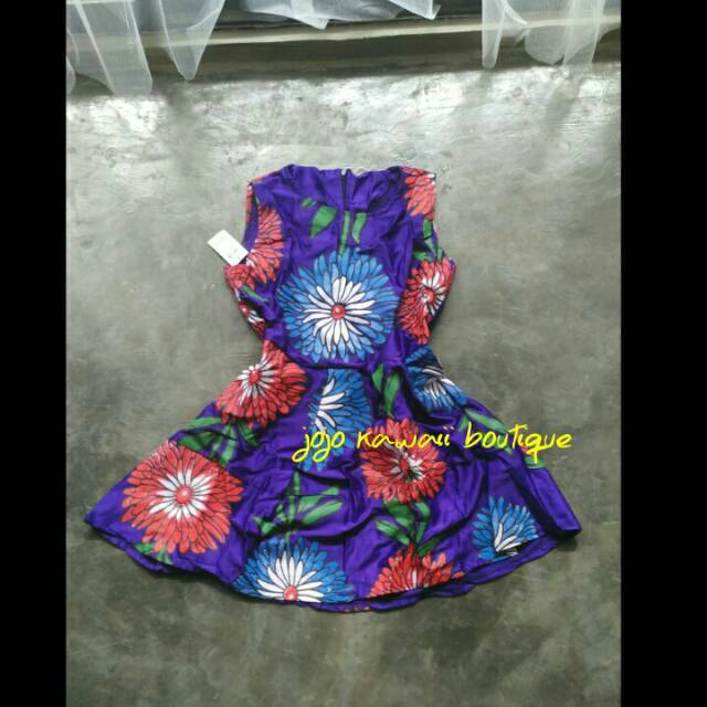 Dress Bangkok benhur flow bunga SATIN biru blue cocktail party garden holiday travel