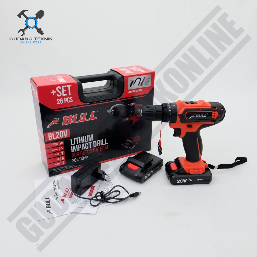 Mesin Bor Baterai Bull BL20V - Cordless Impact Drill Bull BL20V - Mesin Bor Baterai Bor Beton