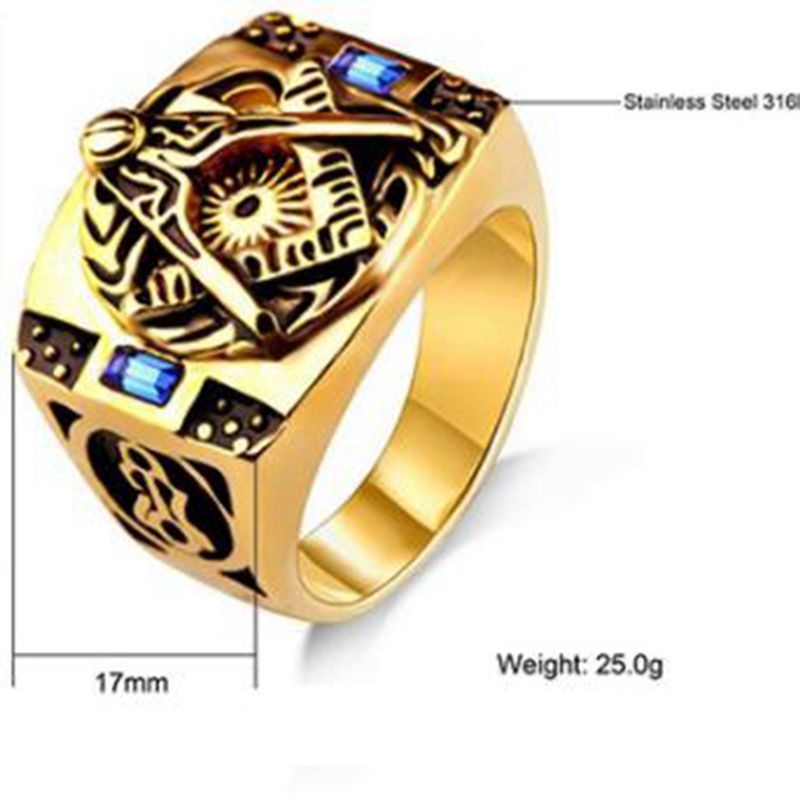 Men's Fashion Vintage Masonic Pattern Gemstone Ring Jewelry Accessories /Anniversary Gift