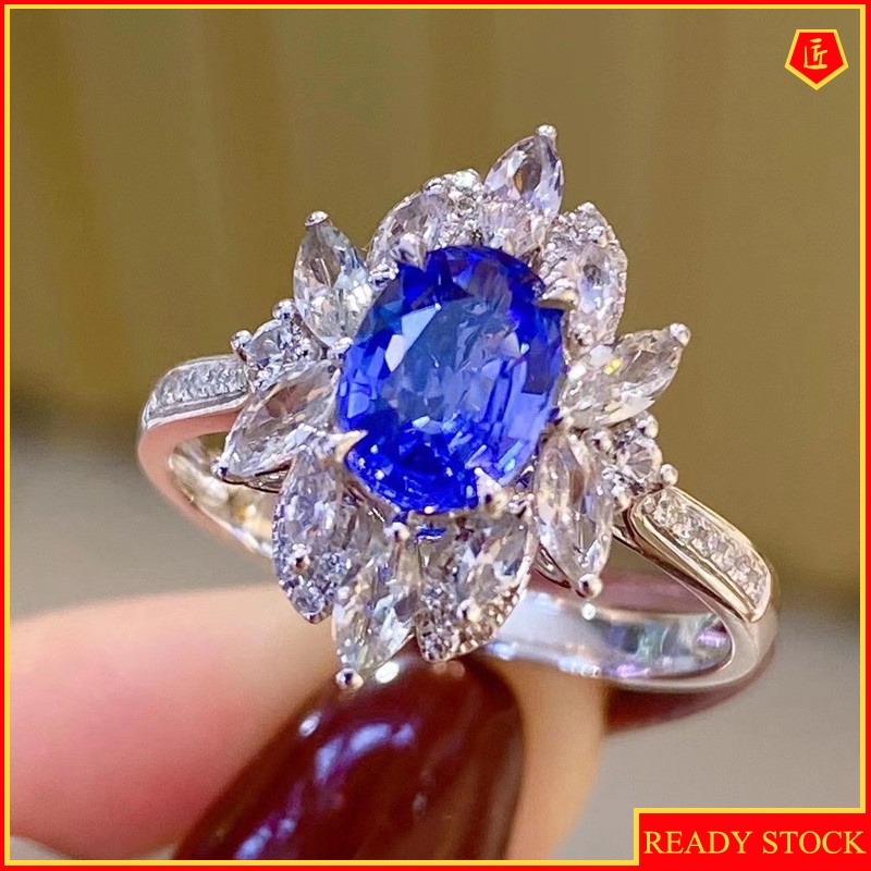 [Ready Stock]Luxury Fully-Inlaid Natural Sapphire Colored Gems Ring