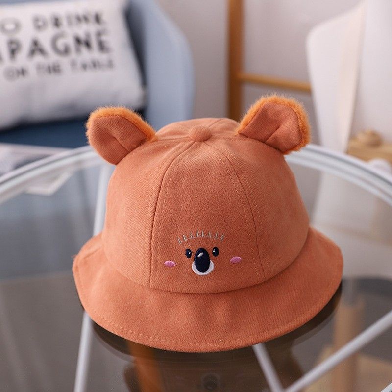 TOPI BUCKET FASHION ANAK BAYI BALITA MOTIF KOALA BULU LUCU BABY HAT IMPORT-orange
