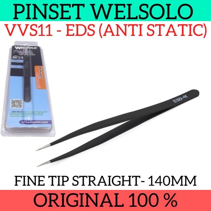 WELSOLO vVS11 Pinset Lurus Runcing Fine Tip 140mm Anti Static ESD13