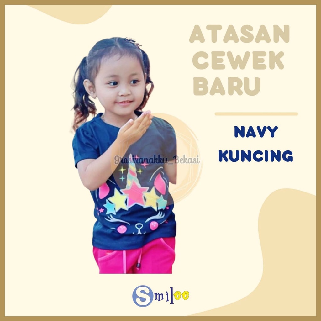 Atasan Anak Smilee Motif Navy Kucing Pelangi Size 1-5Tahun