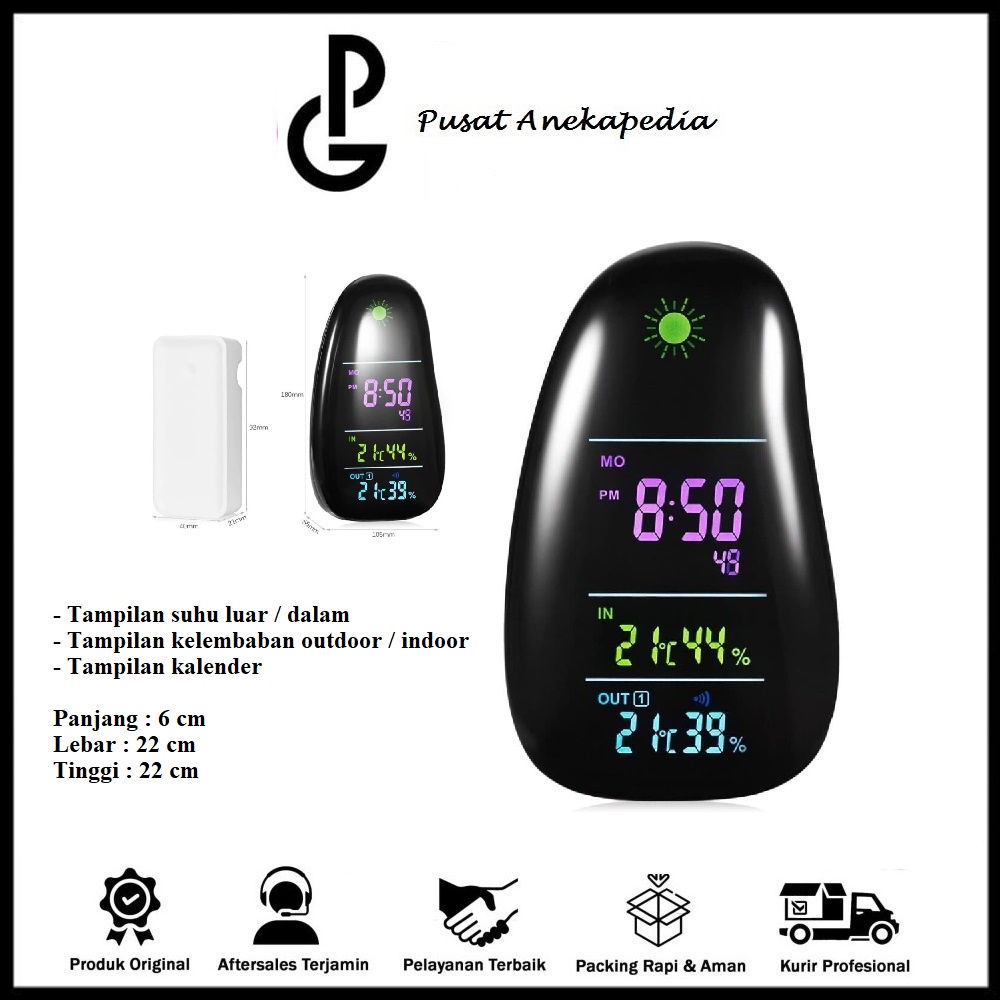 Jam Meja Batu - Jam Digital LED Charger Wireles 6 x 22 x 22 cm