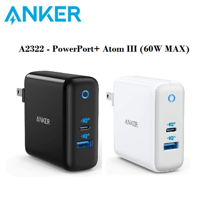 ANKER A2322 - PowerPort Plus Atom III - Dual Port Charger - 60W MAX