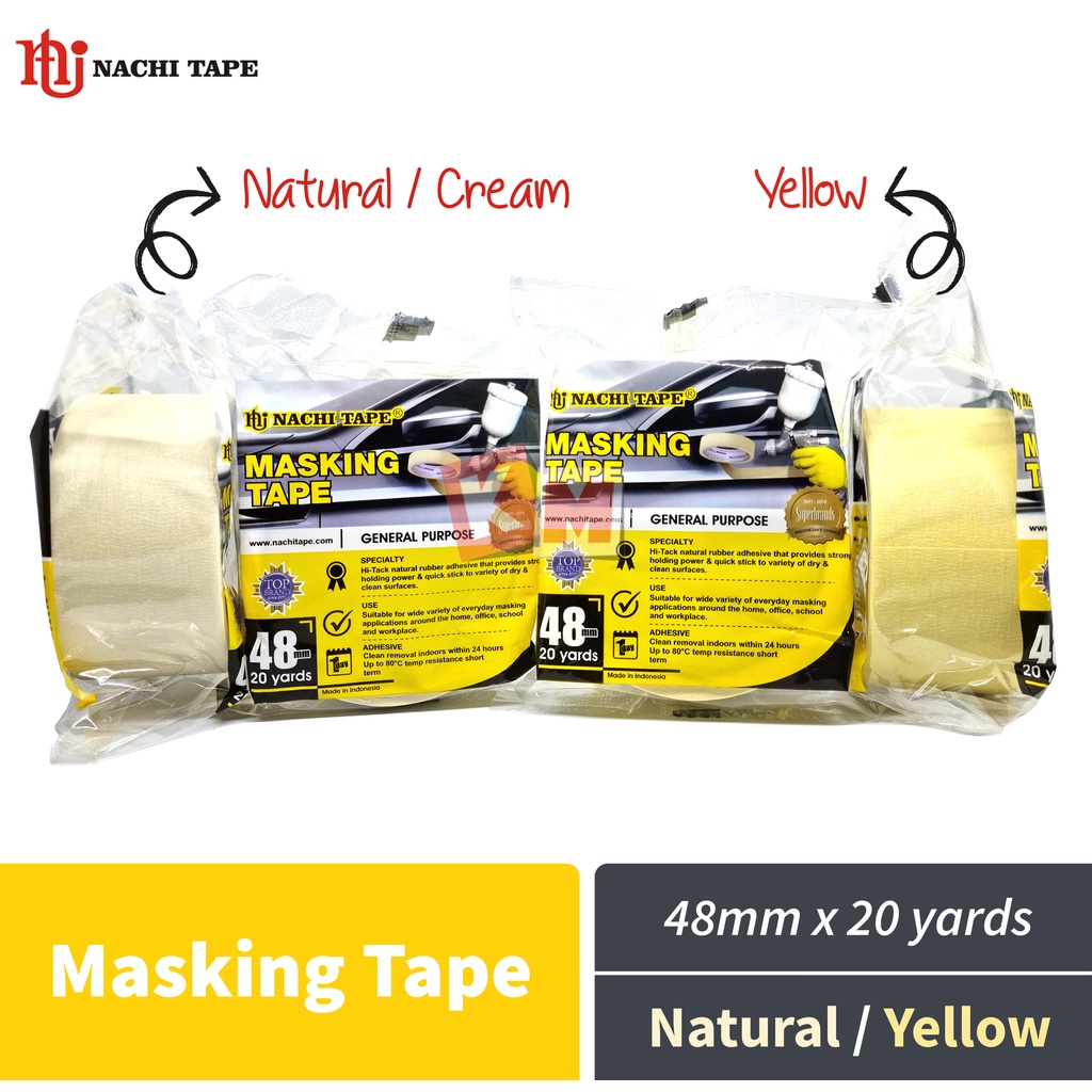 Lakban Isolasi Kertas Nachi Masking Tape 48 mm / 2 Inch x 20 Yard / 48mm / 2x20