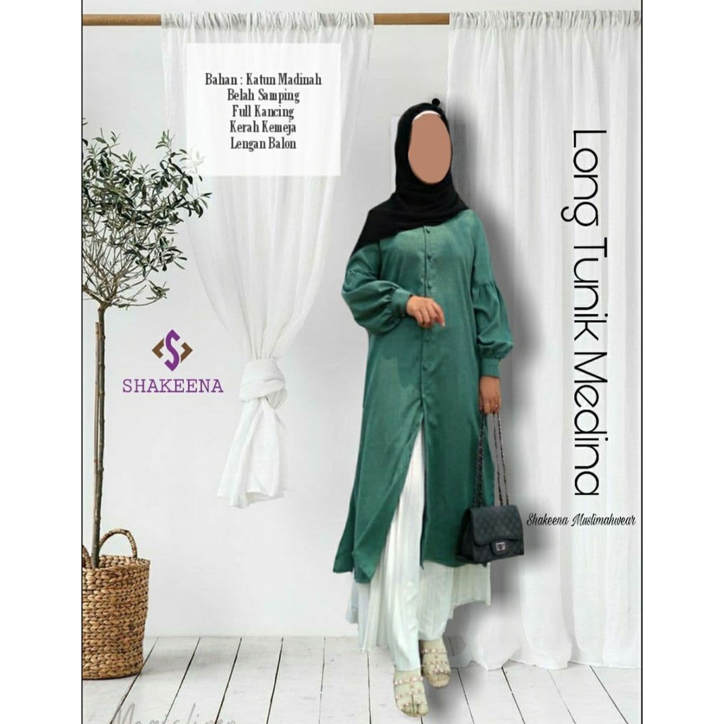 Long Tunik Katun Madinah / Tunik Panjang / Tunik Belah Pinggir / Tunik Tangan Balon