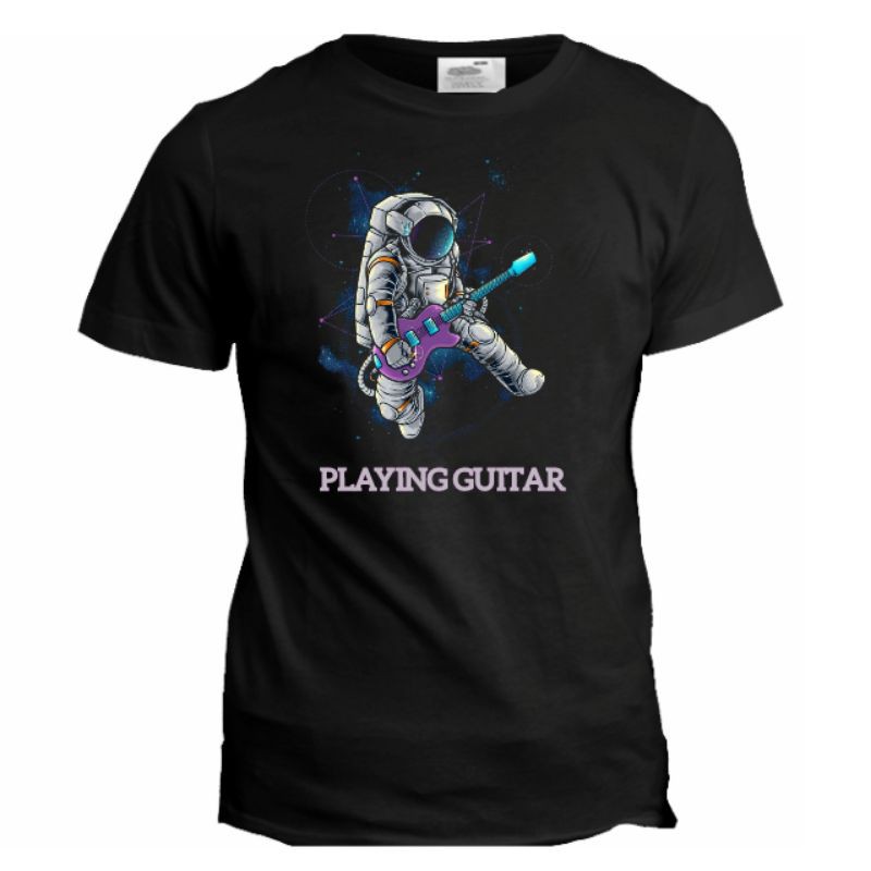 Kaos astronot playing gitar pria Combad 30s dewasa dan anak - Black series