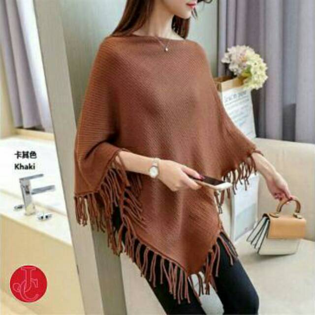 Poncho Knit. Baju Batwing Rajut Rumbai Jumbo Big Size