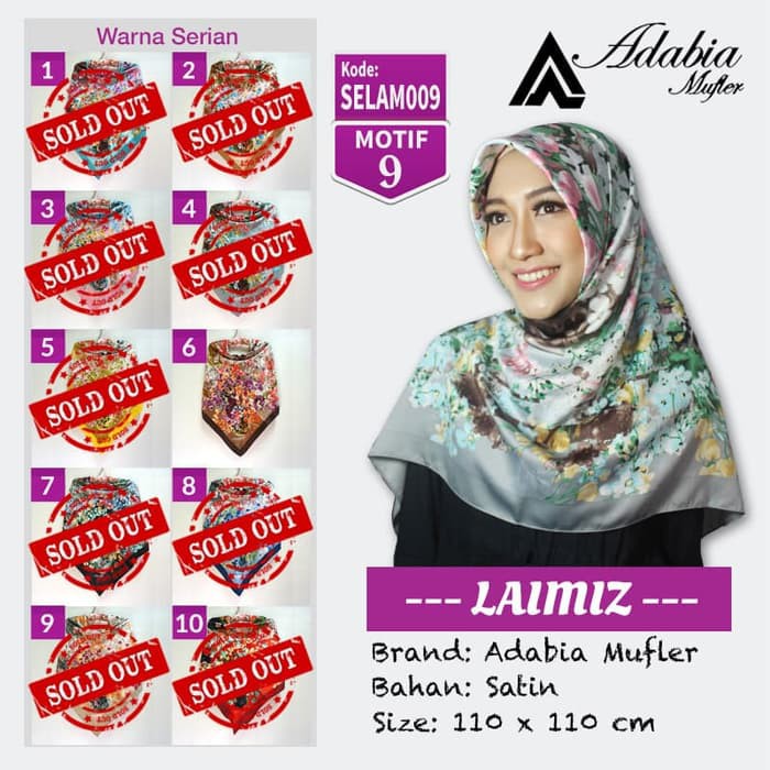 Jilbab Segiempat Satin Lamiz Laimiz Motif 9 By Adabia Hijab Scraf