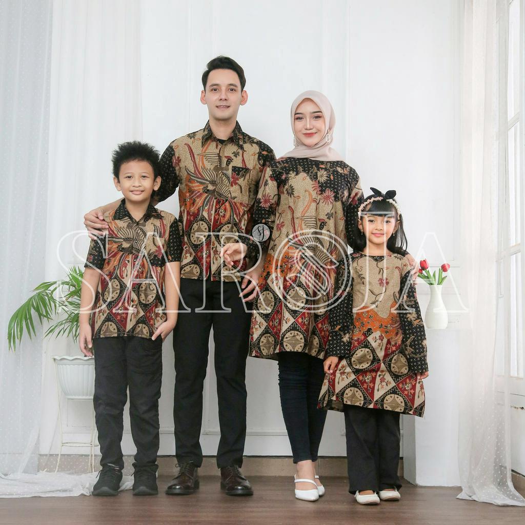 SAROJA | Couple Tunik Keluarga Alisa Hitam | Couple Tunik Batik | Couple Tunik Pasangan | Couple Tunik Ibu Anak Perempuan | Dress Lengan Panjang