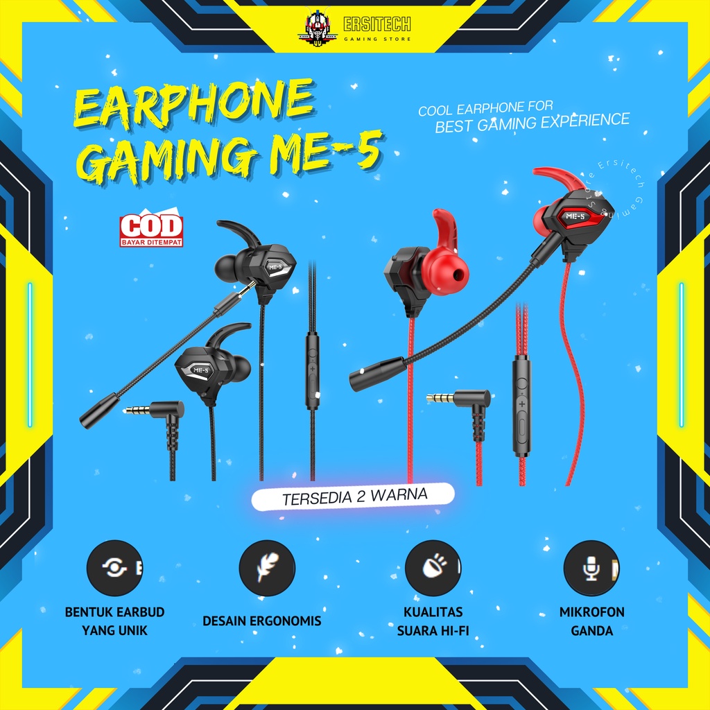 Rexus Earphone Gaming ME 5 with Dual Microphone Free Splitter - Rexus Me 5, Headphone Gaming, Headse