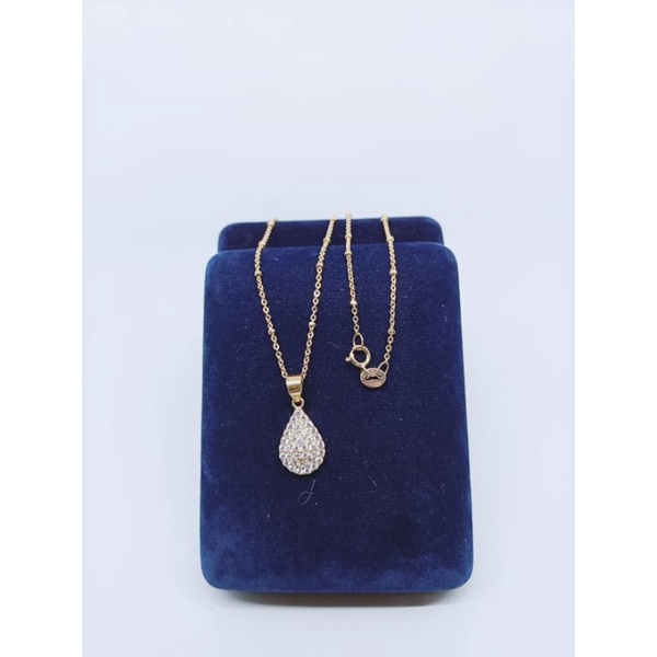 kalung perak 925 asli lapis emas/kalung jedar+liontin tears mata putih/kalung fashion wanita/kalung