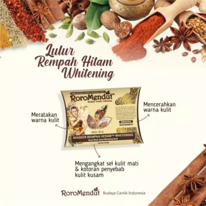 LULUR REMPAH HITAM WHITENING ROROMENDUT / LULUR PEMUTIH WAJAH