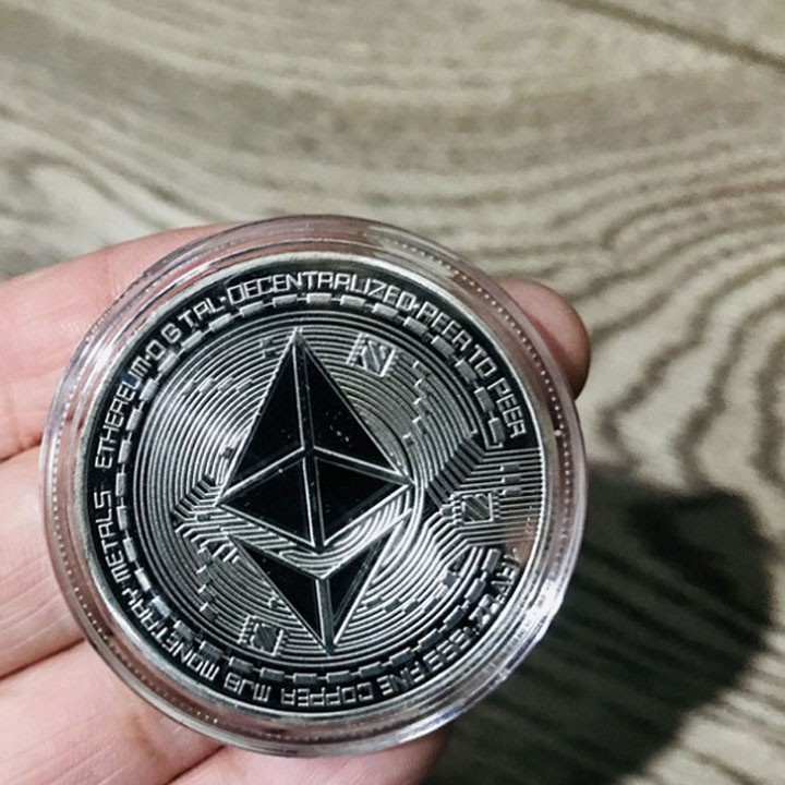 Ethereum Gold Silver Plated Coin Crypto with Case / koin Kripto Koleksi Souvenir Gift