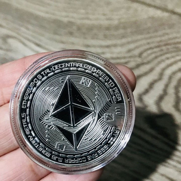 Ethereum Gold Silver Plated Coin Crypto with Case / koin Kripto Koleksi Souvenir Gift