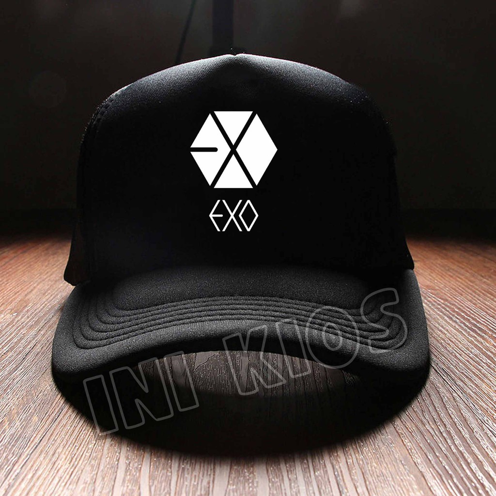 KEREN Topi TRUCKER HITAM EXO Distro Pria Wanita Polos MANTAP EXO