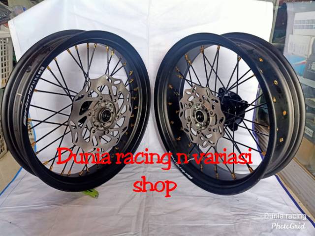 Paket Velg KLX 150 DTracker 150 Velg Supermoto Sumo 300 350 ring 17 jari jari sama piringan distel