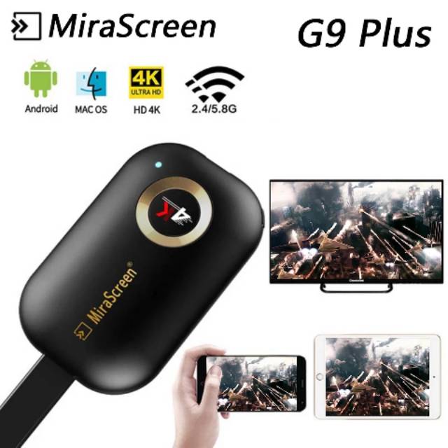 Mirascreen G9 Plus 5G+2,4G 4K HDMI Wireless Display Dongle Mirroring Smartphone to TV