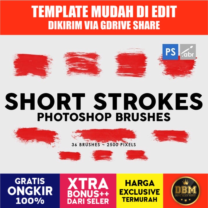 36 Short Ink Strokes - Photoshop Stamp Brushes