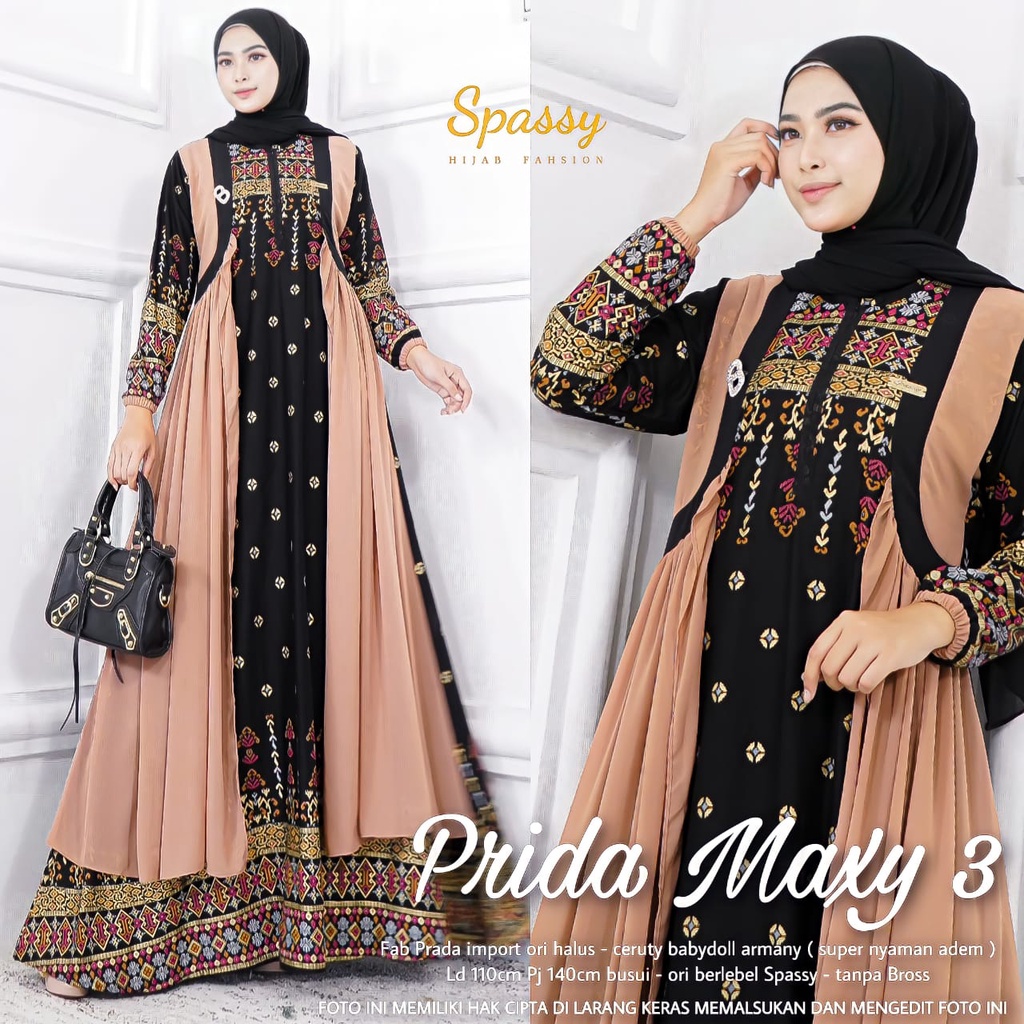 PRIDA MAXY 3 Gamis Spassy Ori Terbaru Gamis Remaja Muslimah Syari Jumbo Kekinian Size M XL LD 110 11