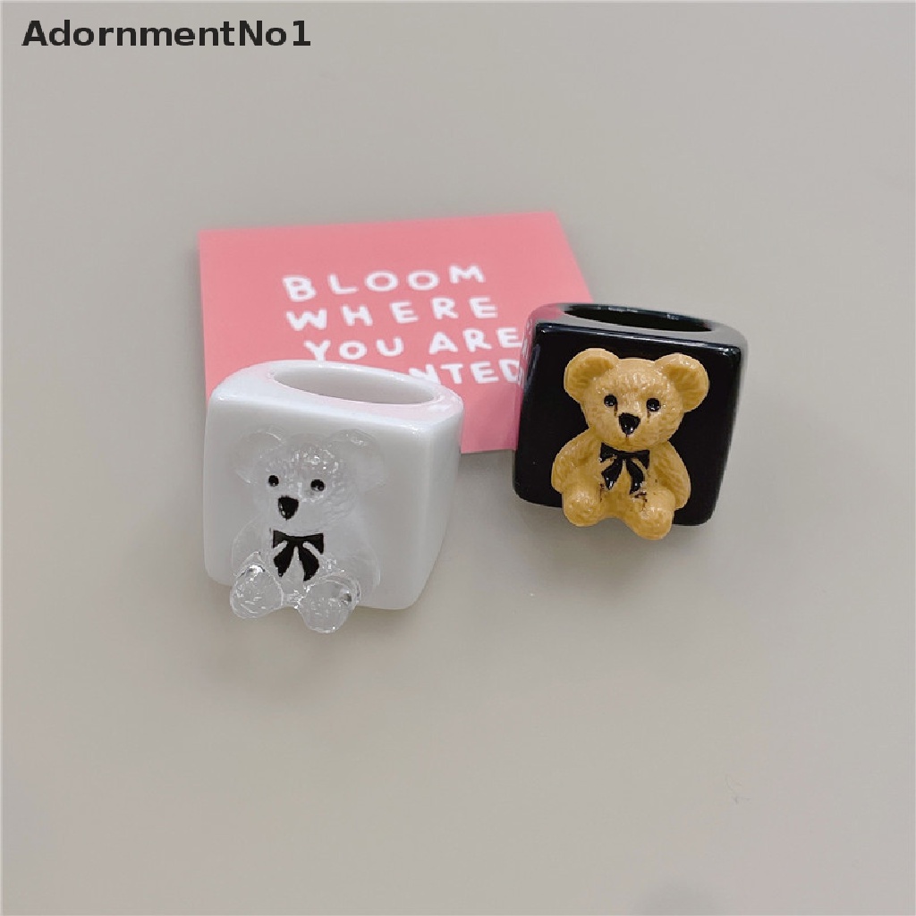 (AdornmentNo1) Cincin Akrilik Resin Motif Kartun Beruang / Persegi / Geometri Untuk Perhiasan Wanita / Travel