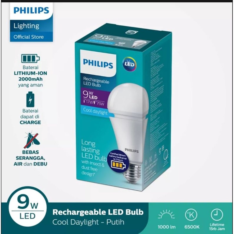 Lampu Led Philips Emergency Rechargeable 9W - Putih