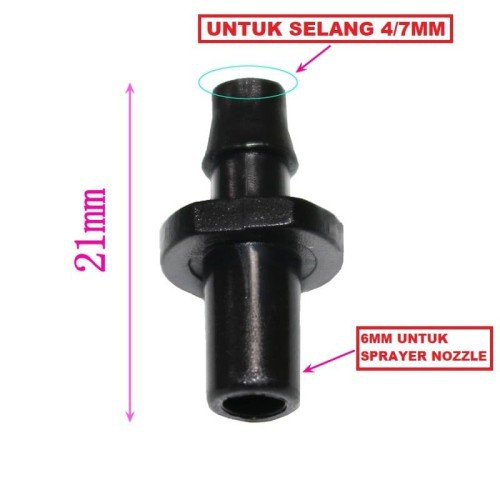 Nipple Sprayer Flat untuk Nozzle head 6mm ke selang PE 7mm
