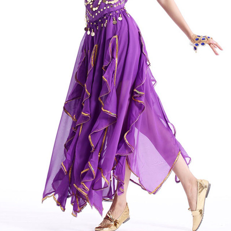 ROK TARI PERUT TARI TAMBORIN BELLY DANCE SKIRT RUFFLE MEKAR LIS GOLD EMAS ARABIAN BAWAHAN KOSTUM TAMBOURINE INDIA SIFON