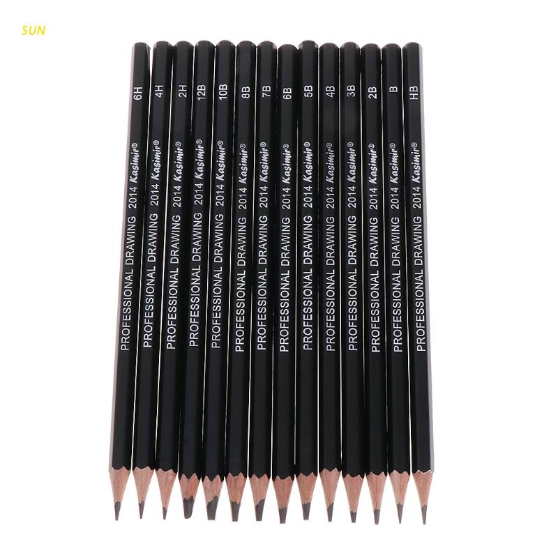 Sun 14pcs Pensil Sketsa 12B 10B 8B 7B 6B 5B 4B 3B 2B 1h 2H 4H 6H