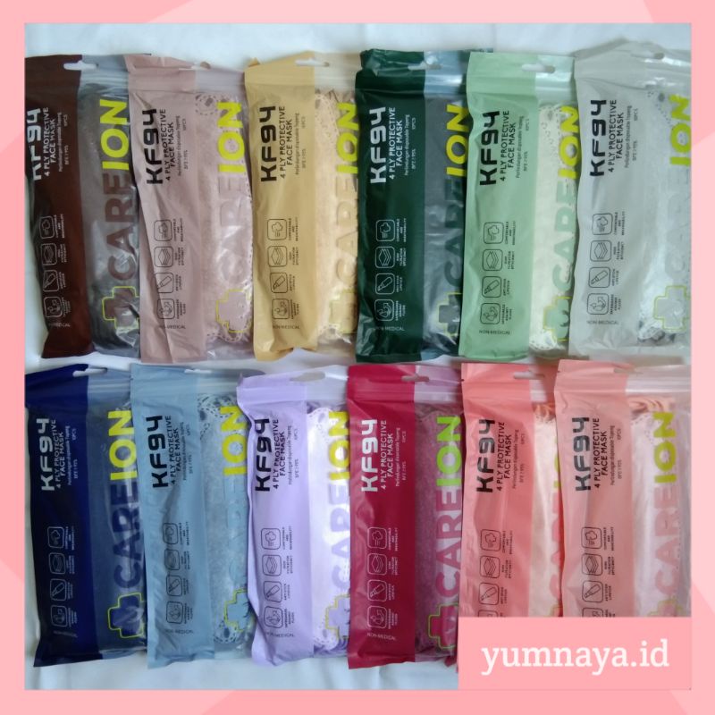 ❤ Masker KF94 careion isi 10pcs | Masker warna greentea putih silver hitam coklat cream abu muda abu