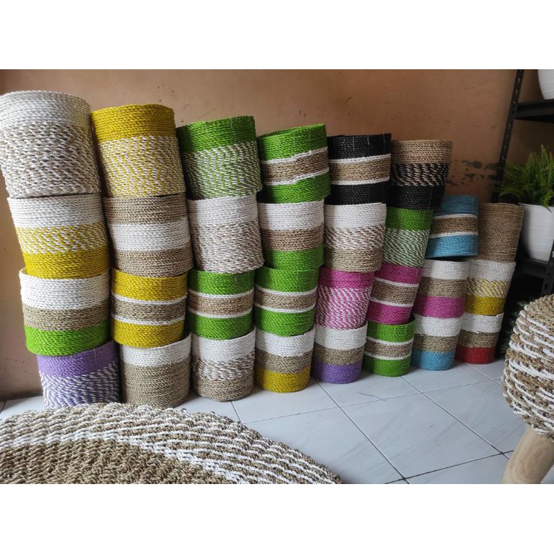 cover pot keranjang anyam / keranjang anyam / mini loly / seagrass / pot bunga / pandan laut