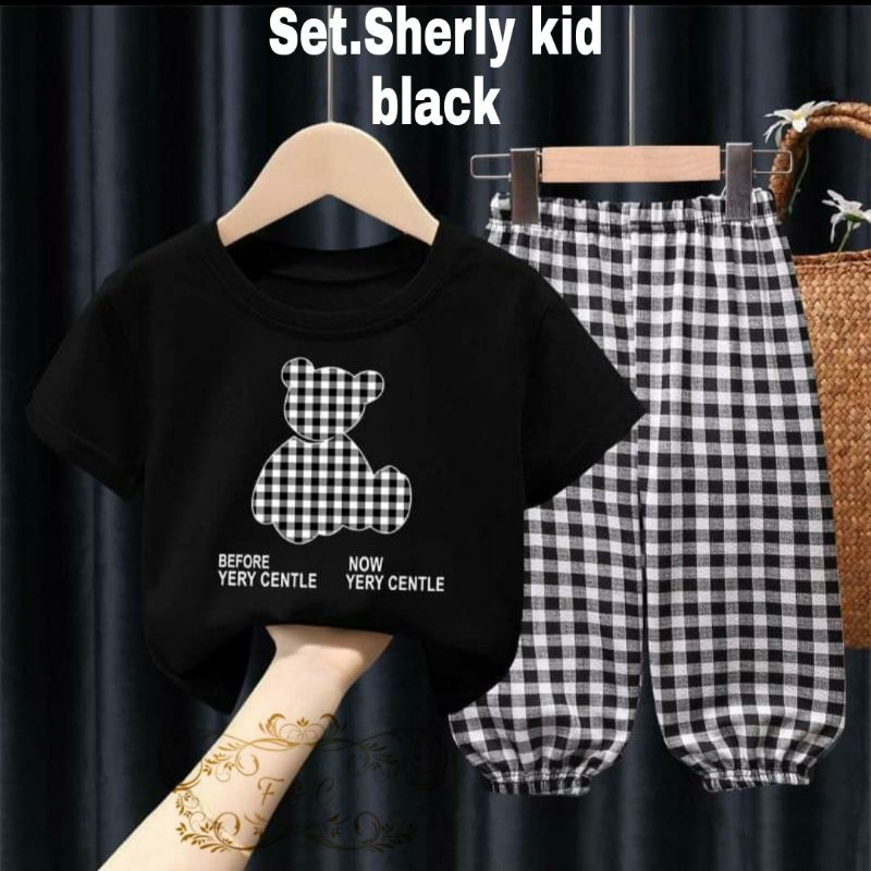 SET CELANA KID ANAK SHERLY KOTAK, BABYTERRY KATUN, SETELAN, 3 UKURAN