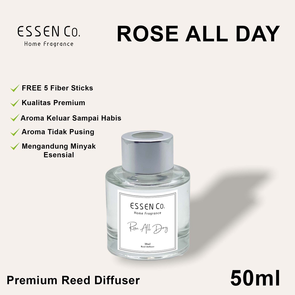 Essen Co Reed Diffuser Aromatherapy Rose All Day Pengharum Pewangi Ruangan Aromaterapi Bunga Mawar 50ml