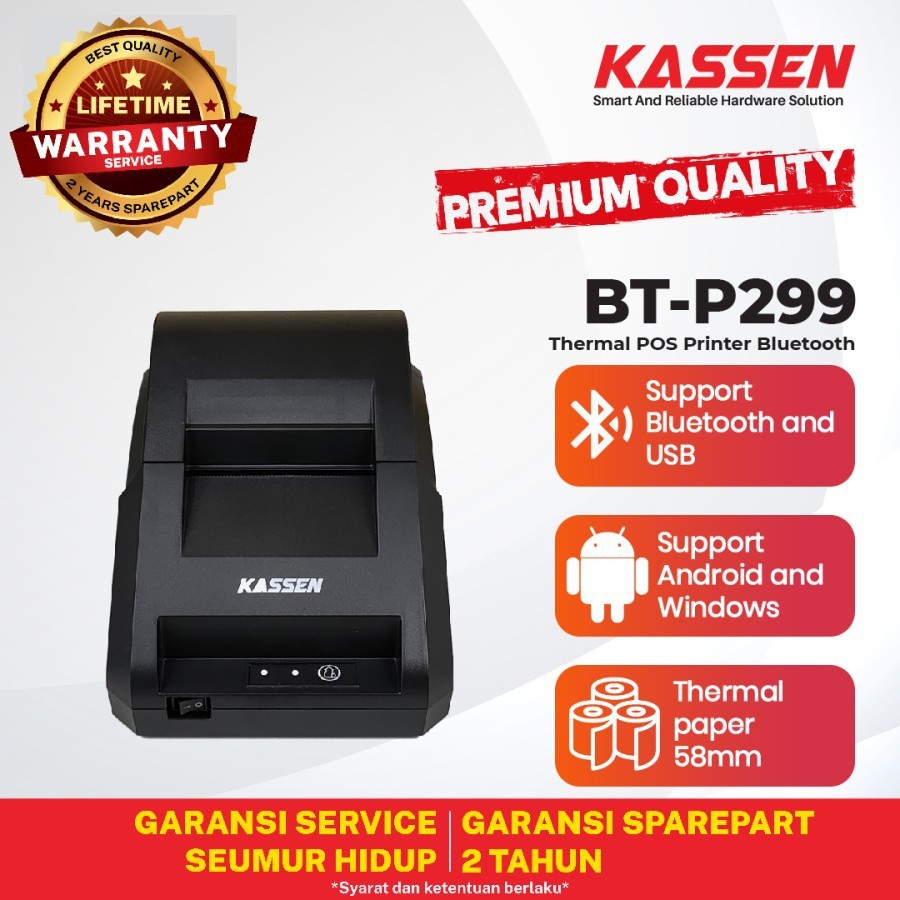 PRINTER KASIR THERMAL MINI KERTAS 58MM KASSEN BT-P299 ( USB + BLUETOOTH )